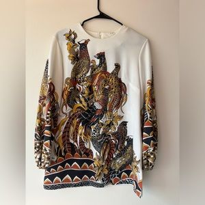 Vintage 1960s Encore Fashions Mod GoGo Shift Tunic Dress with Retro Bird Print